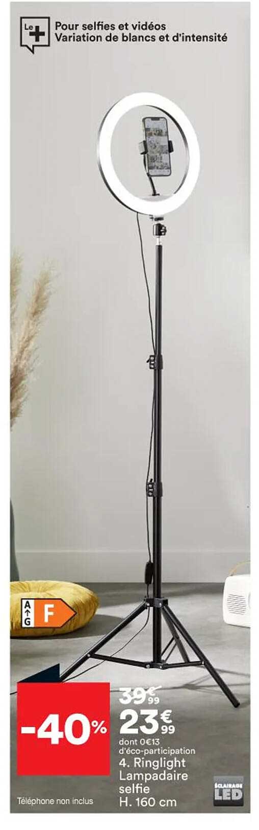 ringlight lampadaire selfie h.160 cm