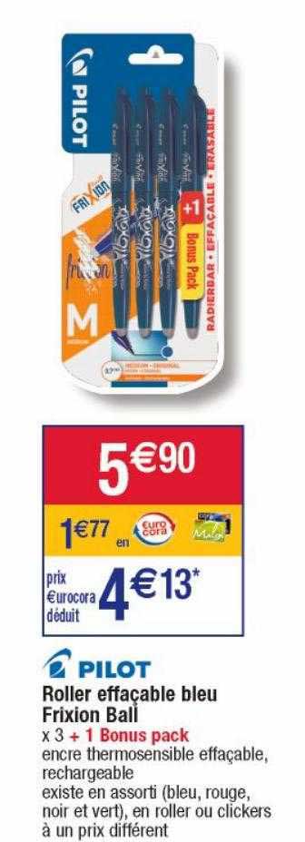 roller effaçable bleu frixion ball pilot x 3 +1 bonus pack