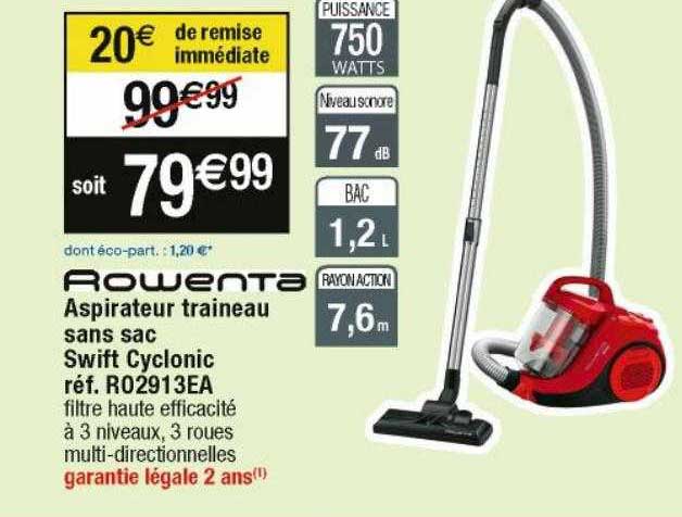 rowenta aspirateur traineau sans sac swift cyclonic ro2913ea