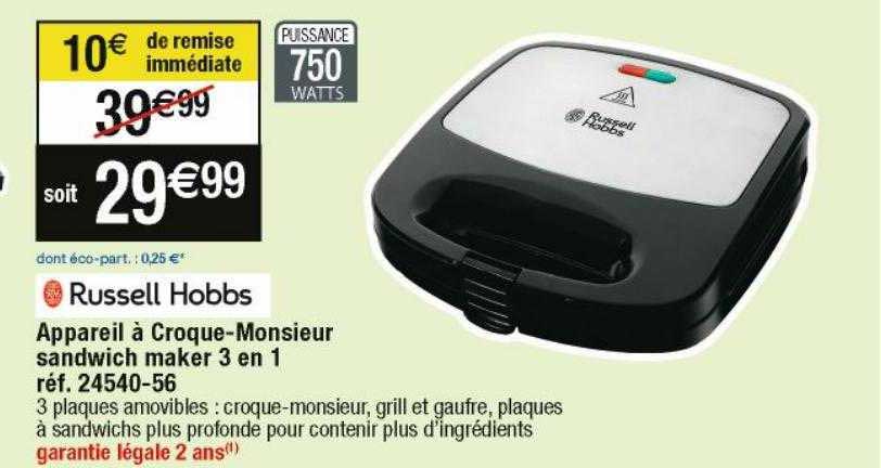 russell hobbs appareil à croque-monsieur sandwich maker 3 en 1 24540-56