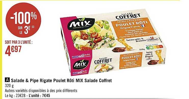 salade & pipe rigate poulet rôti mix salade coffret