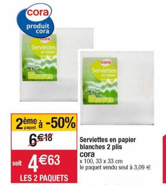 serviettes en papier blanches 2 plis cora