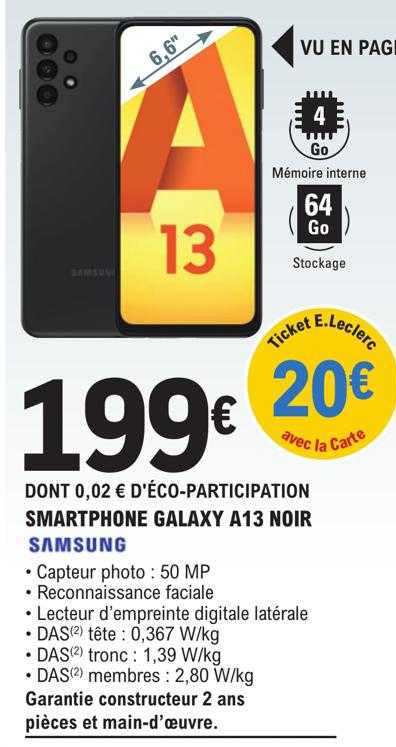 smartphone galaxy a13 noir samsung