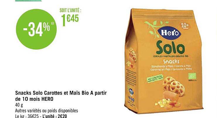 snacks solo carottes et maïs bio à partir de 10 mois hero