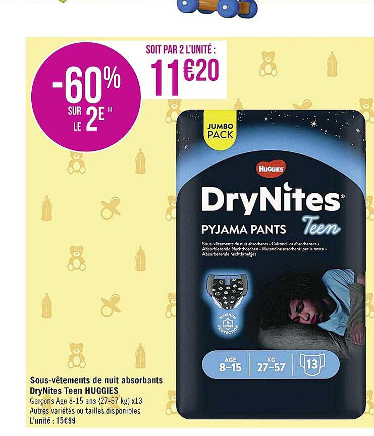 sous-vêtements de nuit absorbants dryNites teen huggies