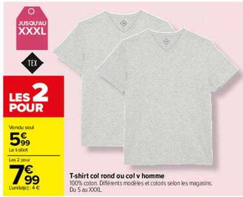t-shirt col rond ou col v homme tex