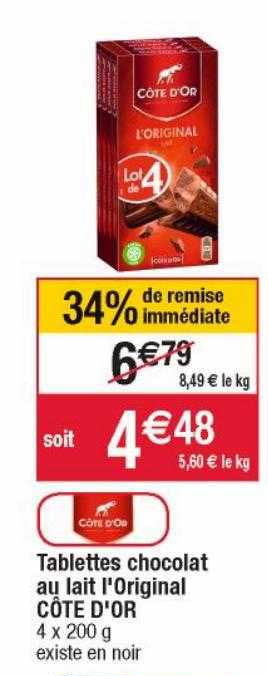 Tablettes Chocolat Au Lait L'original Côte D'or