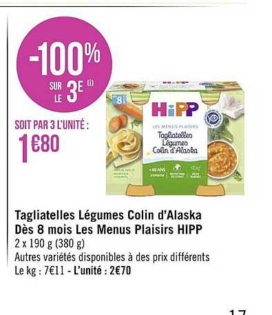 tagliatelles légumes colin d'alaska dès 8 mois les menus plaisirs hipp