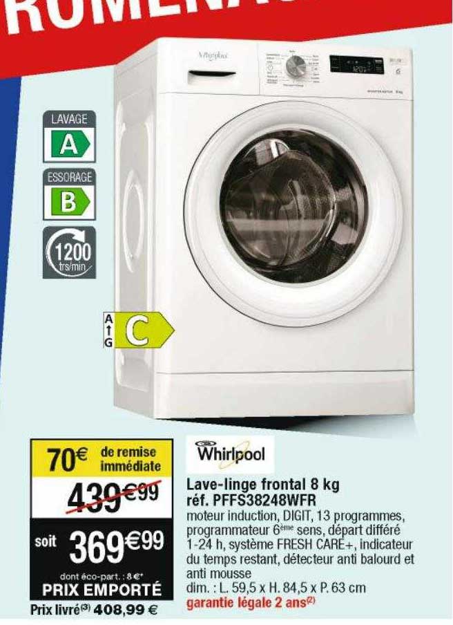 Whirlpool Lave-linge Frontal 8 Kg Pffs3824wfr