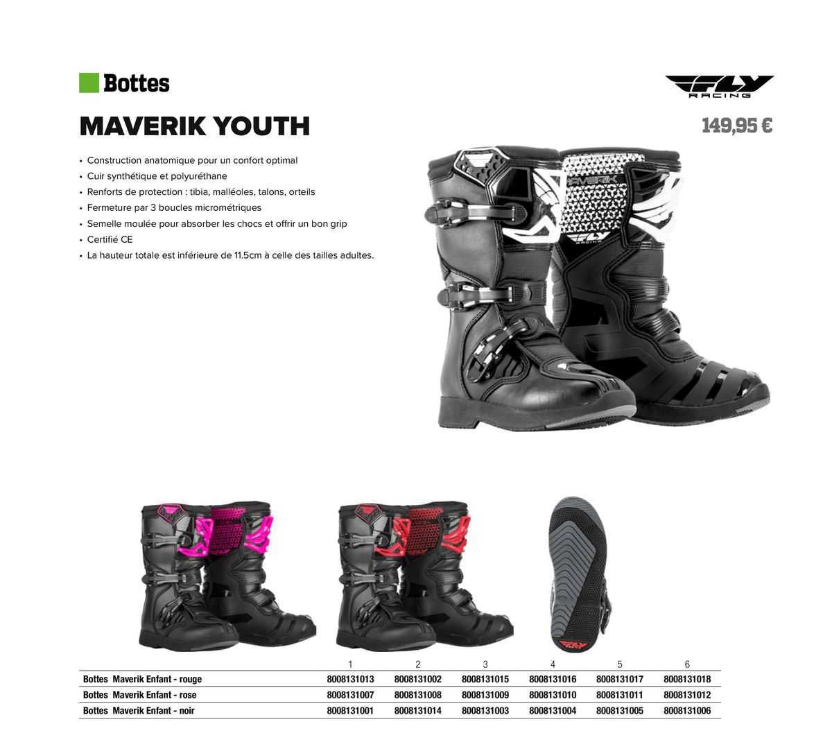 bottes maverik enfant - rouge fly racing, bottes maverik enfant - rose fly racing, bottes maverik enfant - noir fly racing