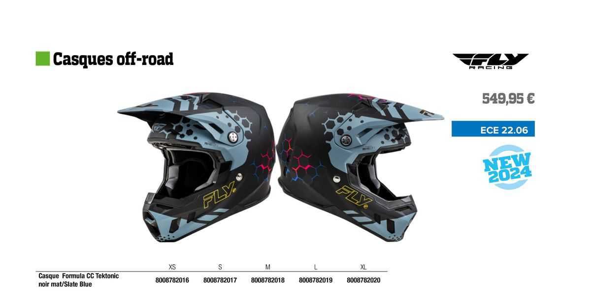 casque formula cc tektonic noir mat/slate bue fly racing