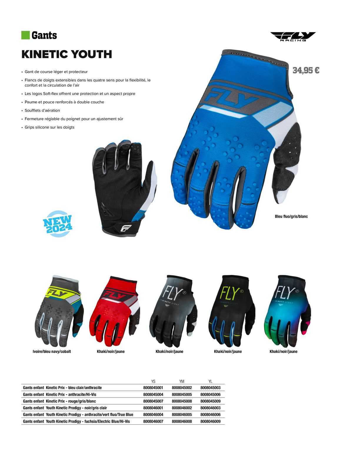 gants enfant kinetic prix - bleu clair/anthracite fly racing, gants enfant kinetic prix - anthracite/hi-vis fly racing, gants enfant kinetic prix - rouge/gris/blanc fly racing, gants enfant youth