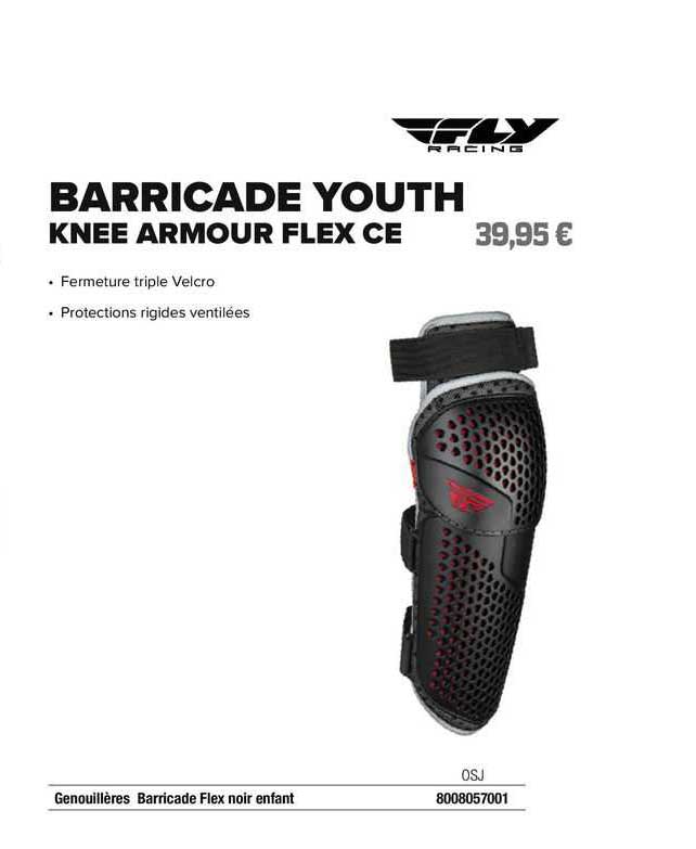 genouillères barricade flex noir enfant fly racing