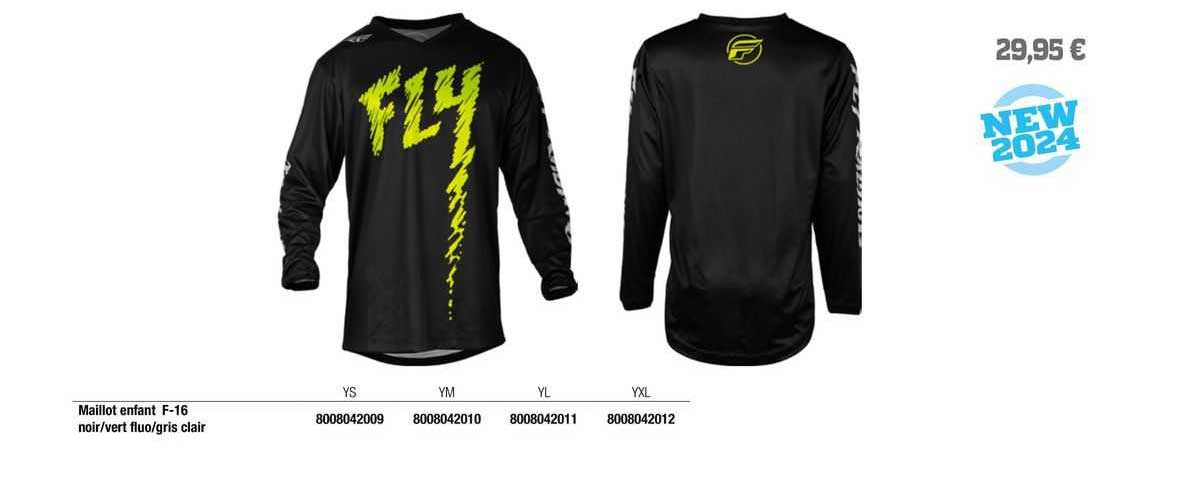 maillot enfant f-16 noir/vert fluo/gris clair fly