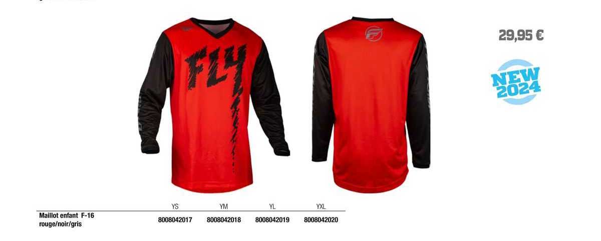 maillot enfant f-16 rouge/noir/gris fly