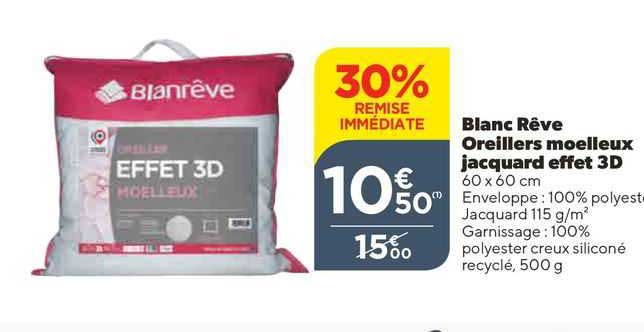 Blanc Rêve Oreillers Moelleux Jacquard Effet 3d Blanrêve
