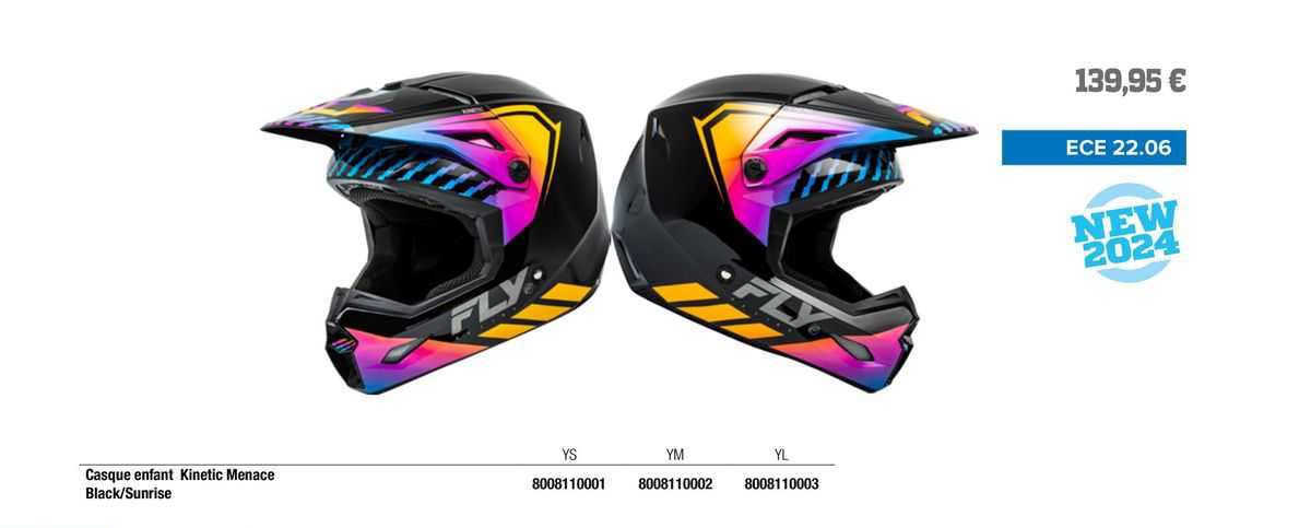 casque enfant kinetic menace black/sunrise fly racing