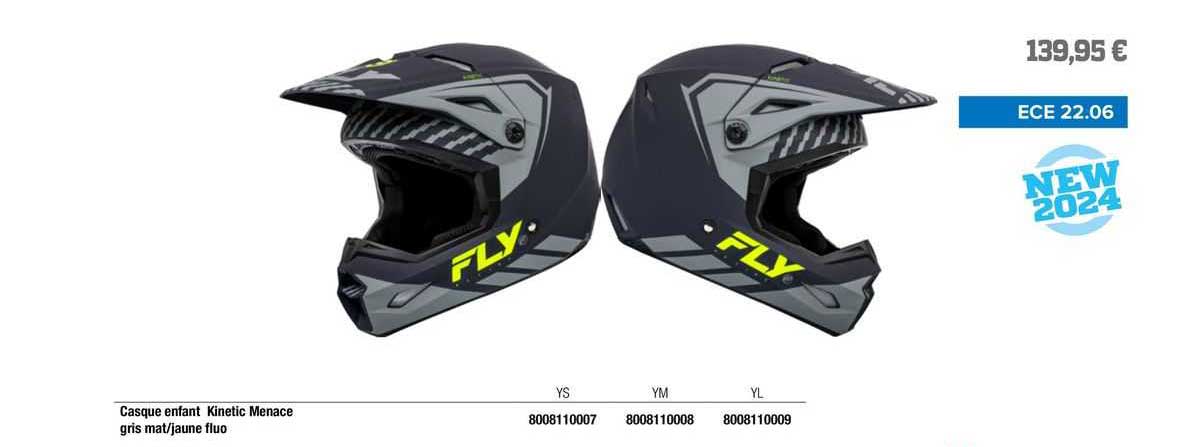 casque enfant kinetic menace gris mat/jaune fluo fly racing