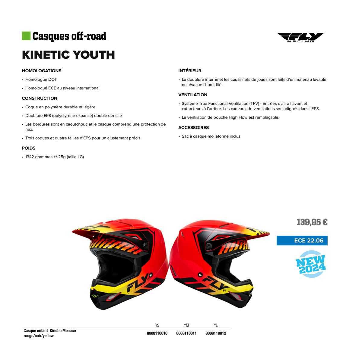 casque enfant kinetic menace rouge/noir/yellow fly racing