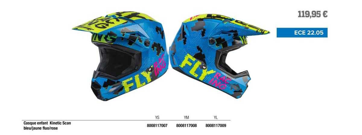 casque enfant kinetic scan bleu/jaune fluo/rose fly racing