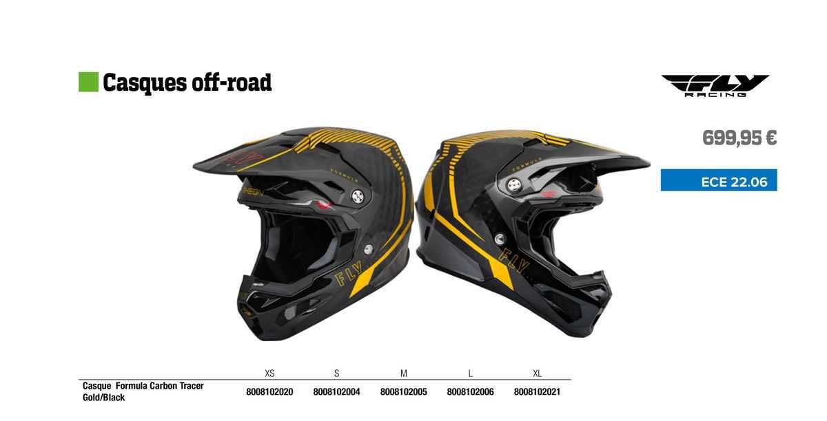 casque formula carbon tracer gold/black fly racing