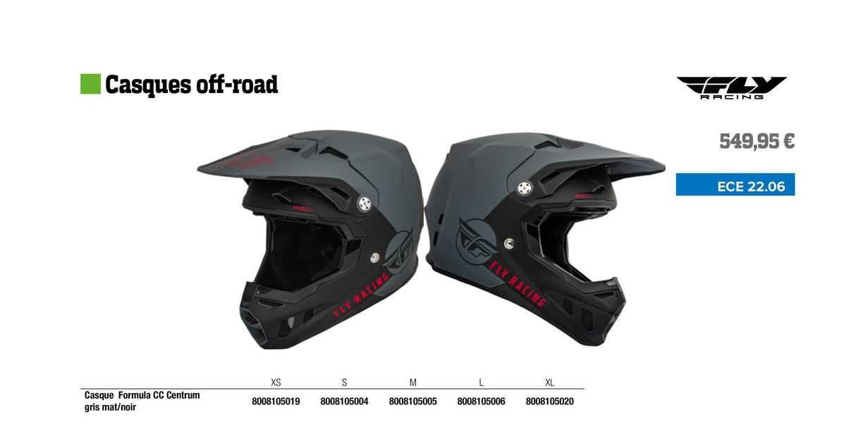 casque formula cc centrum gris mat/noir fly racing