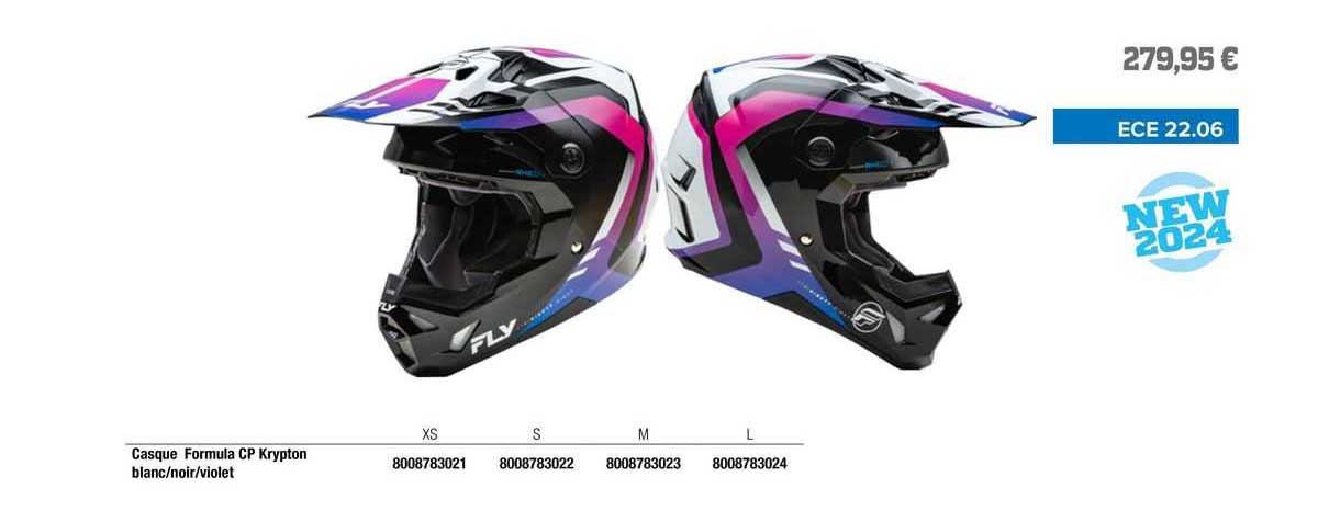 casque formula cp krypton blanc/noir/violet fly racing