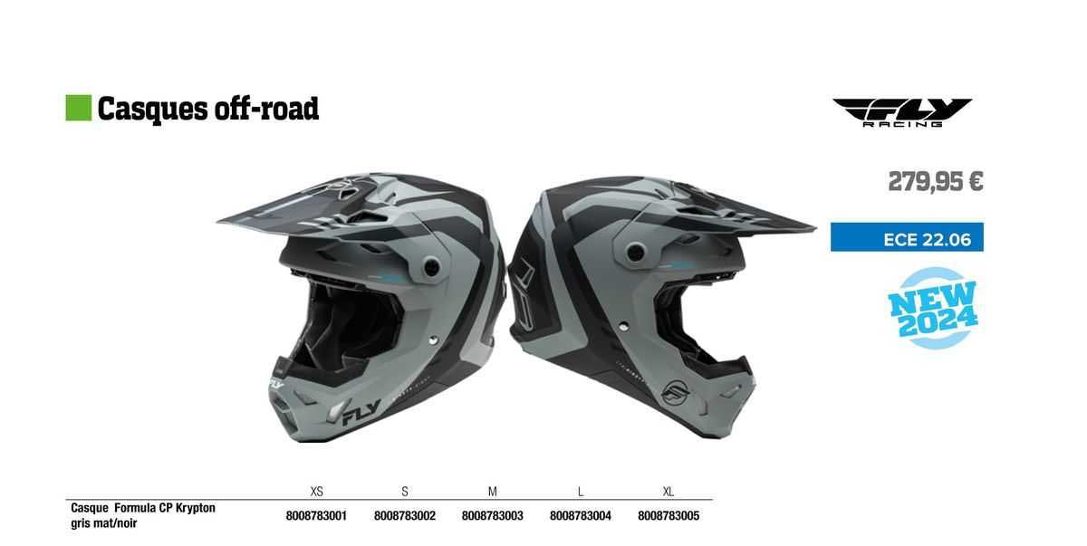 casque formula cp krypton gris mat/noir fly racing