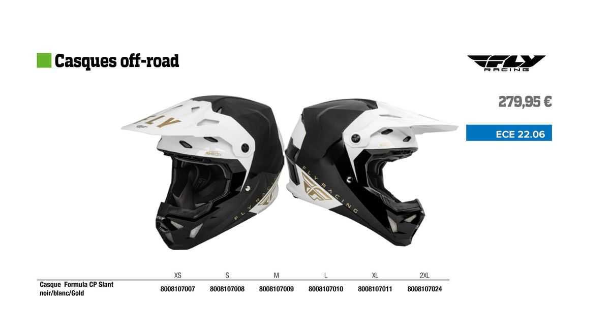 casque formula cp slant noir/blanc/gold fly racing