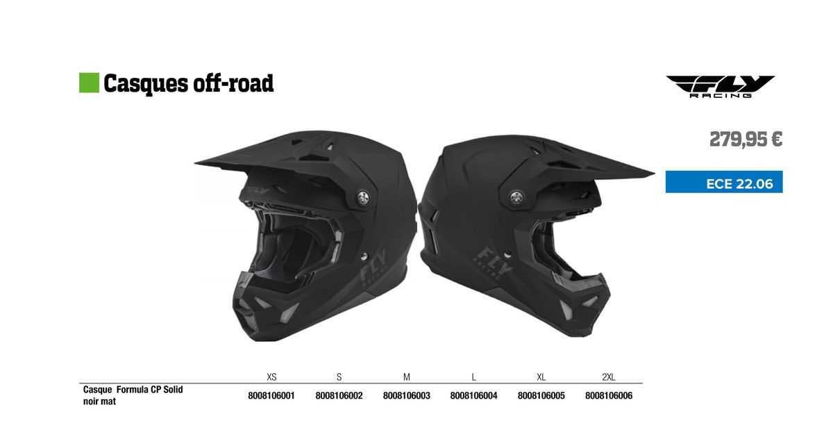 casque formula cp solid noir mat fly racing