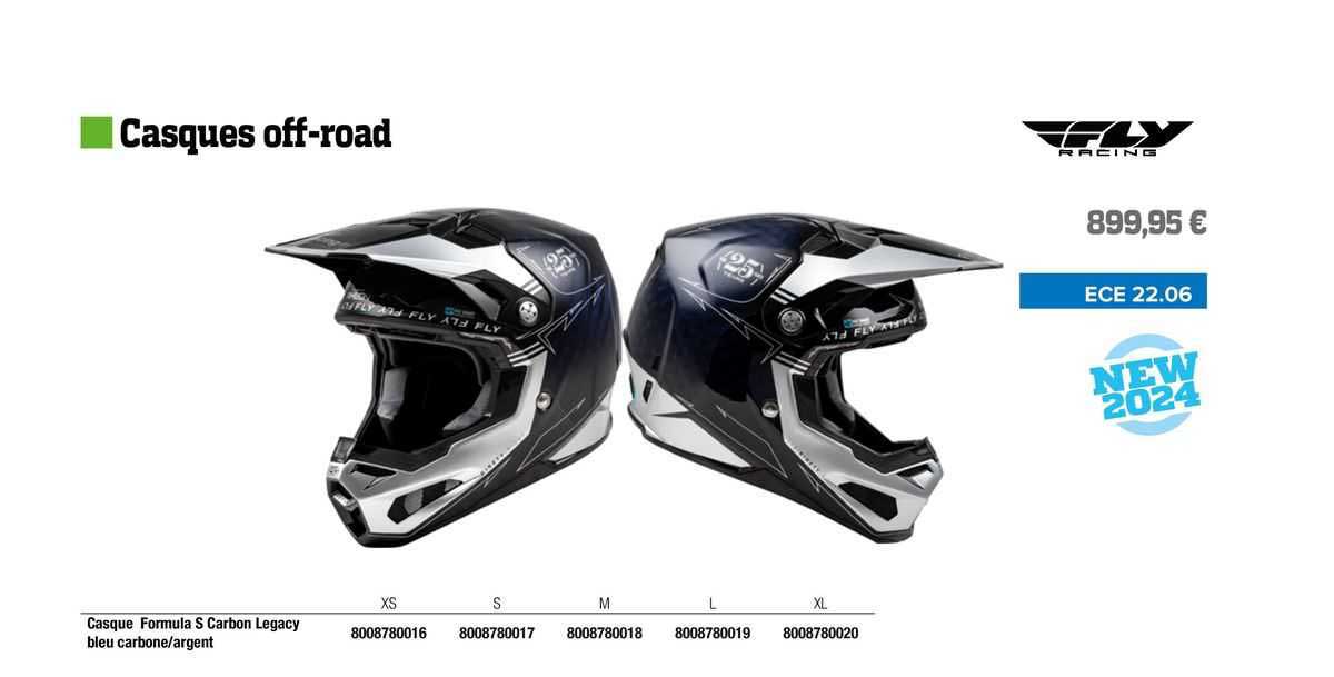 casque formula s carbon legacy bleu carbone/argent fly racing