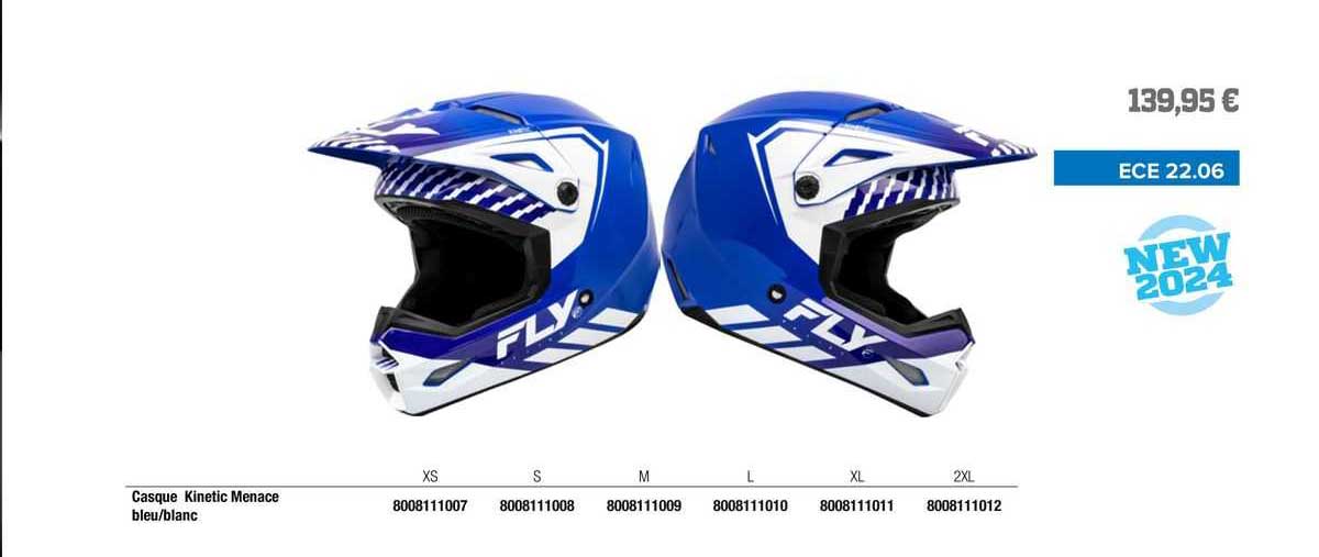 casque kinetic menace bleu/blanc fly racing