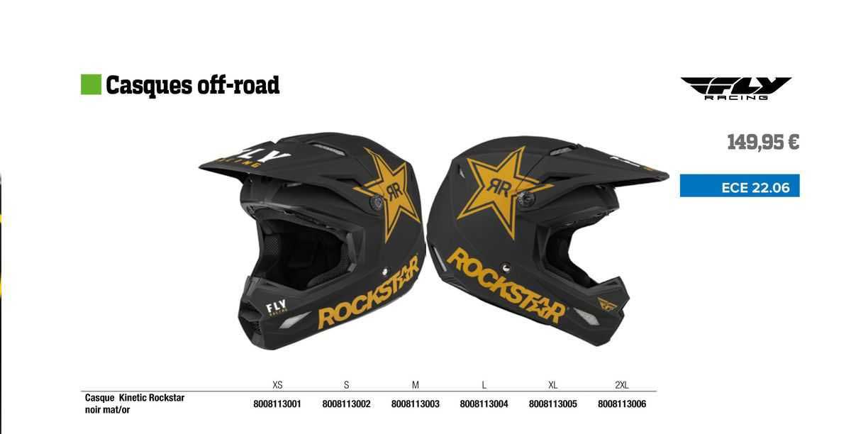 casque kinetic rockstar noir mat/or fly racing