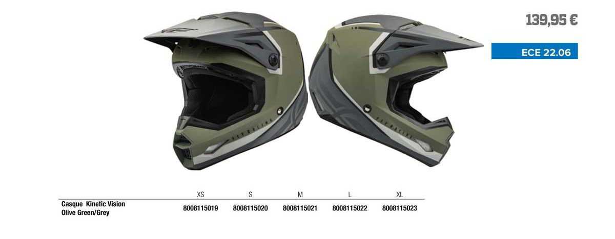 casque kinetic vision olive green/grey fly racing