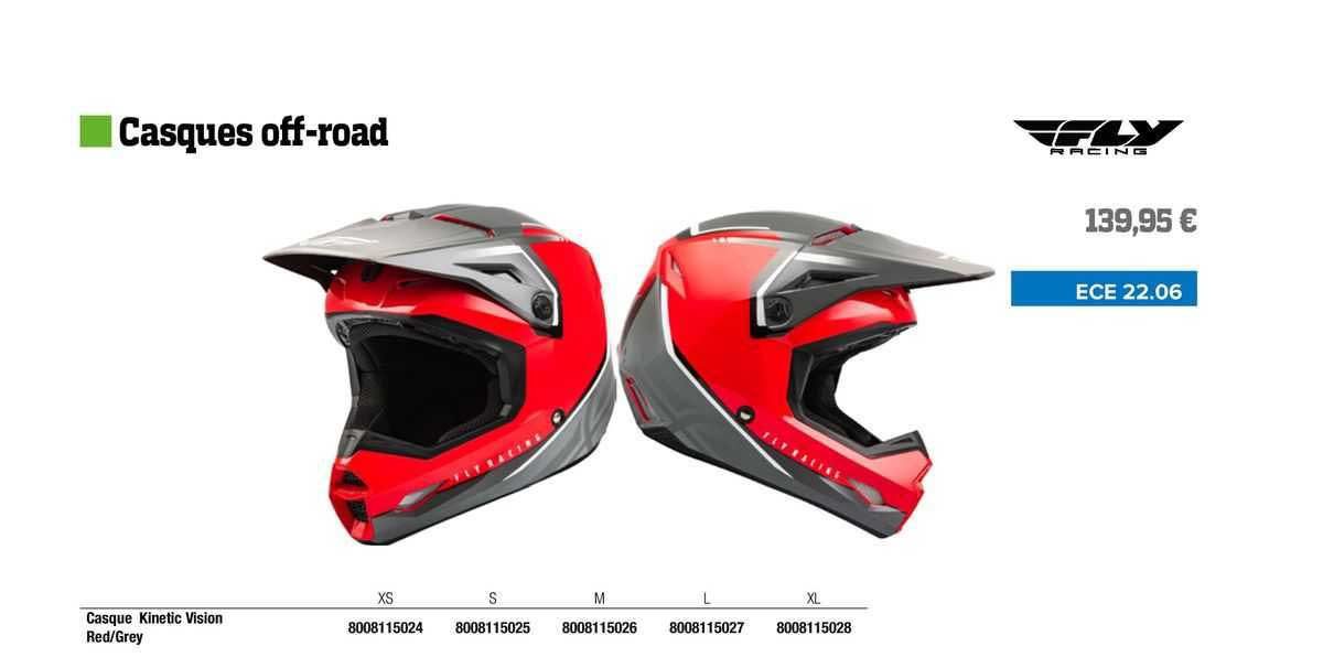 casque kinetic vision red/grey fly racing