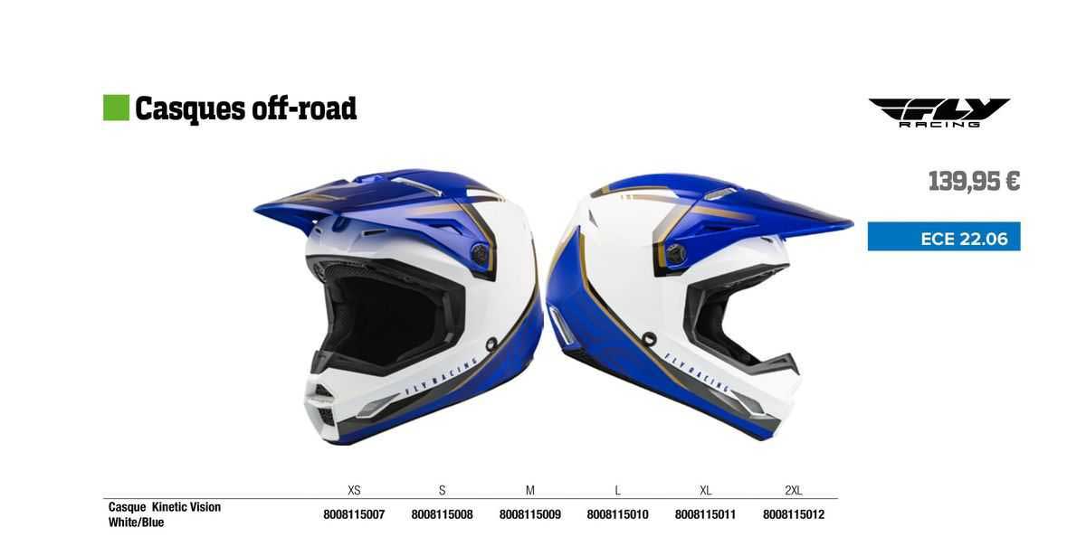 casque kinetic vision white/blue fly racing