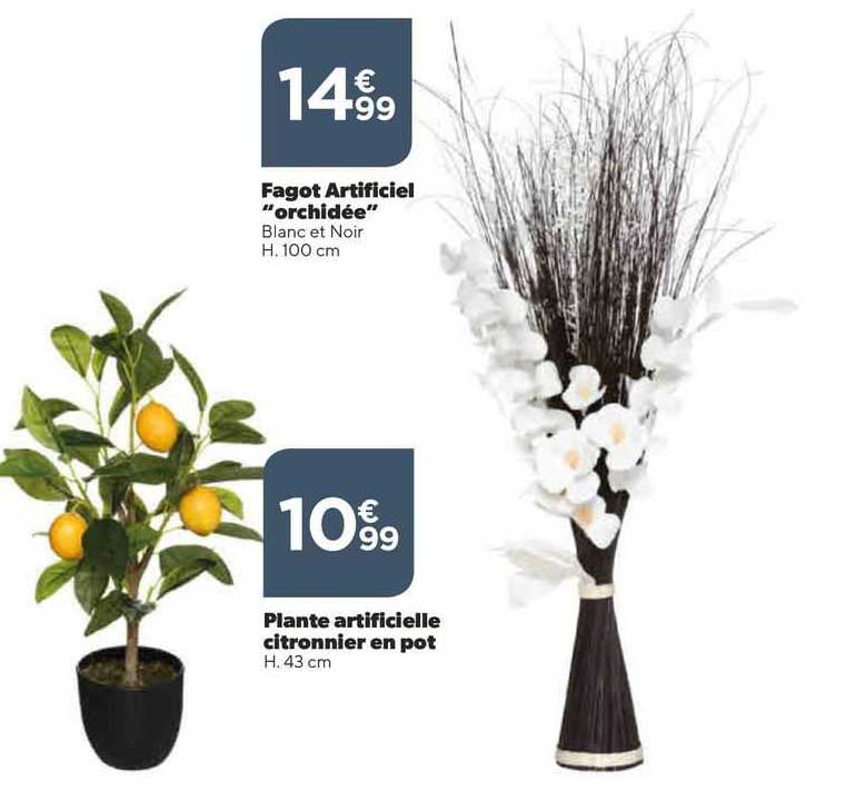 fagot artificiel "orchidée", plante artificielle citronnier en pot