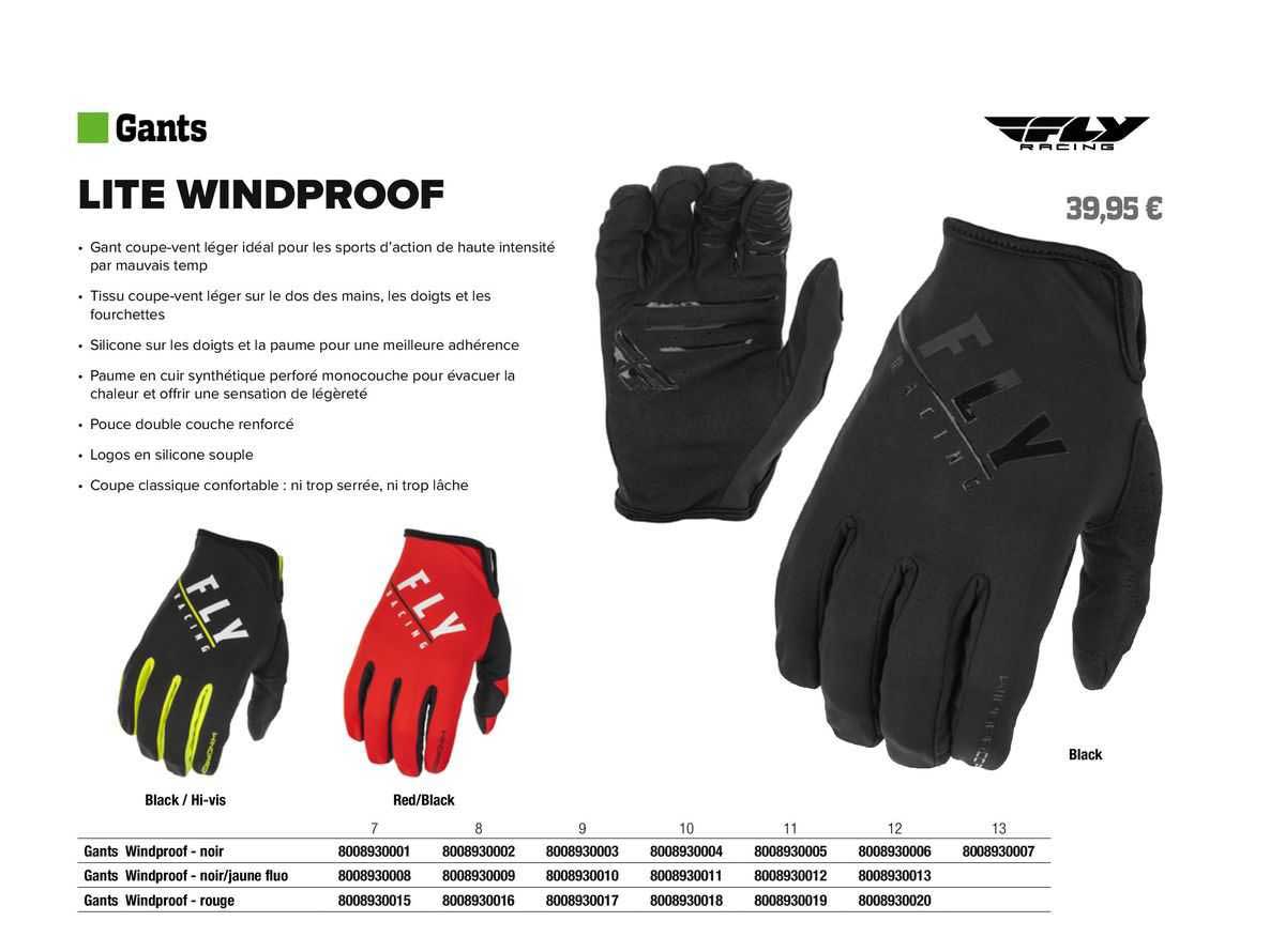 gants lite windproof fly racing
