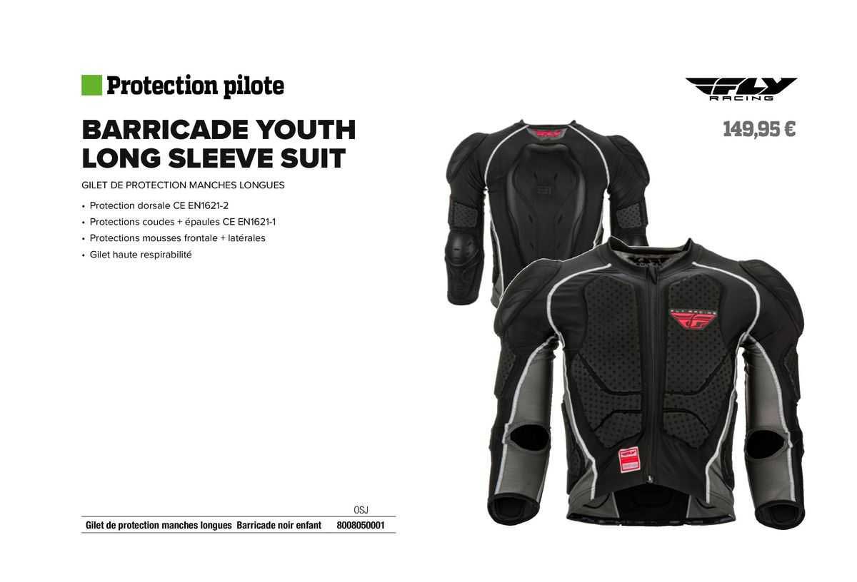 gilet de protection manches longues barricade noir enfant fly racing