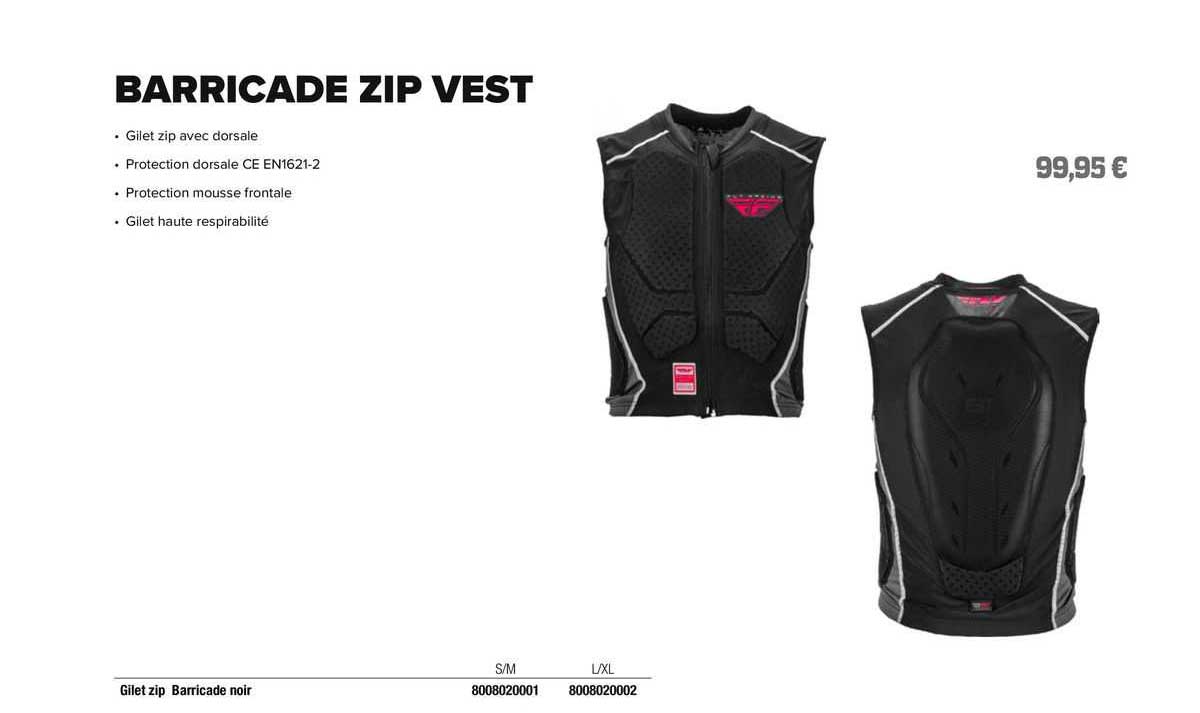 gilet zip barricade noir fly racing