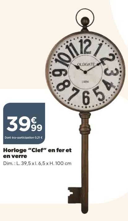 horloge "clef" en fer et en verre