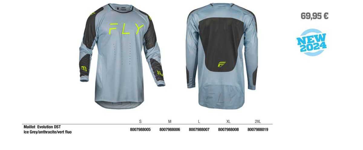 maillot évolution dst ice grey/anthracite/vert fluo fly