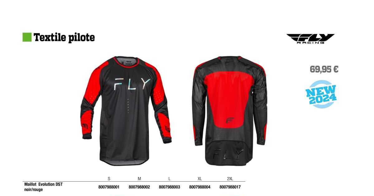maillot évolution dst noir/rouge fly racing