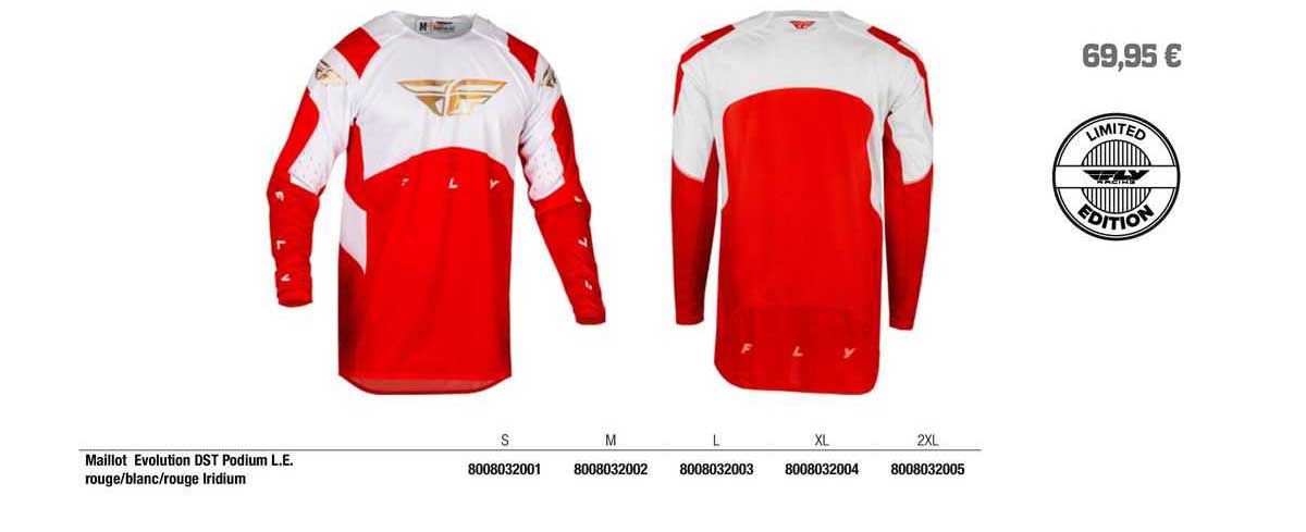 maillot évolution dst podium l.e. rouge/blanc/rouge iridium fly racing