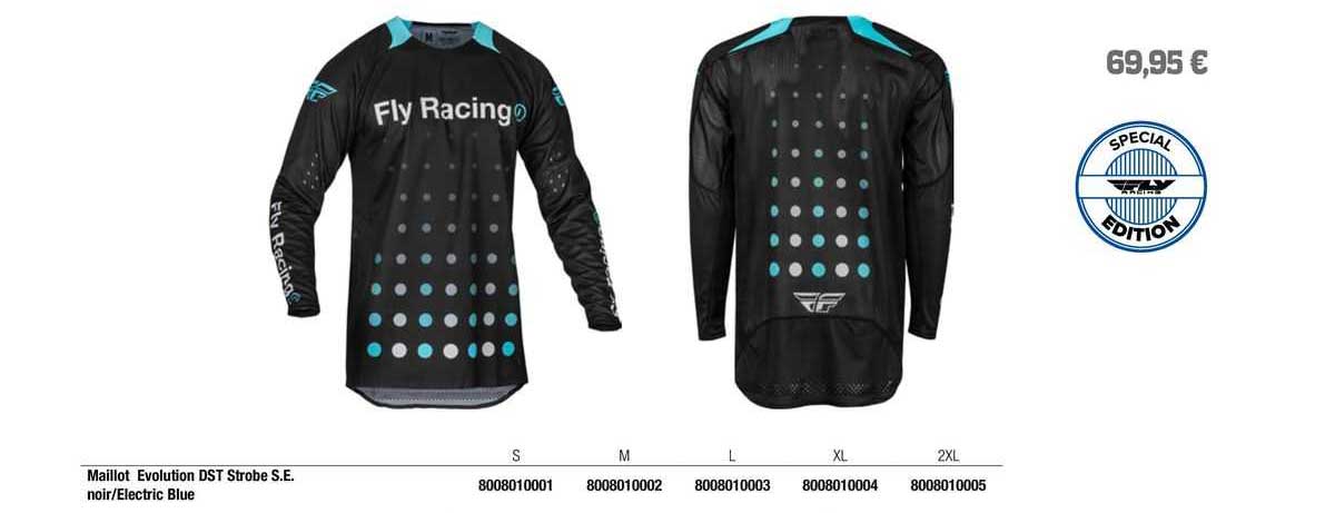 maillot évolution dst strobe s.e. noir/electric blue fly racing