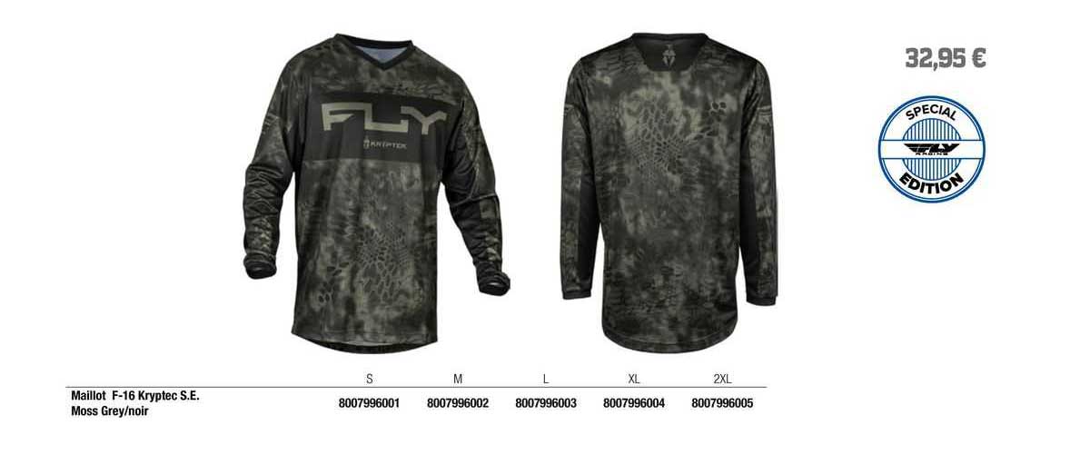 maillot f-16 kryptec s.e. moss grey/noir fly racing