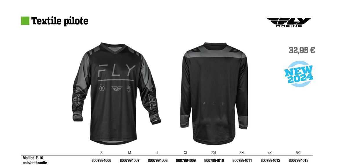 maillot f-16 noir/anthracite fly racing