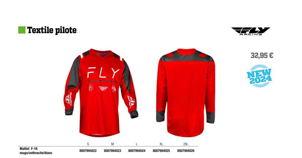 maillot f-16 rouge/anthracite/blanc fly racing