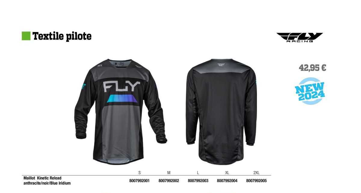 maillot kinetic reload anthracite/noir/blue iridium fly racing