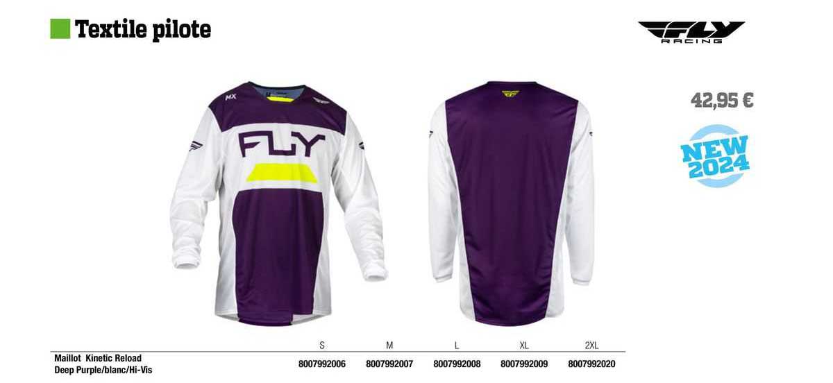 maillot kinetic reload deep purple/blanc/hi-Vis fly racing